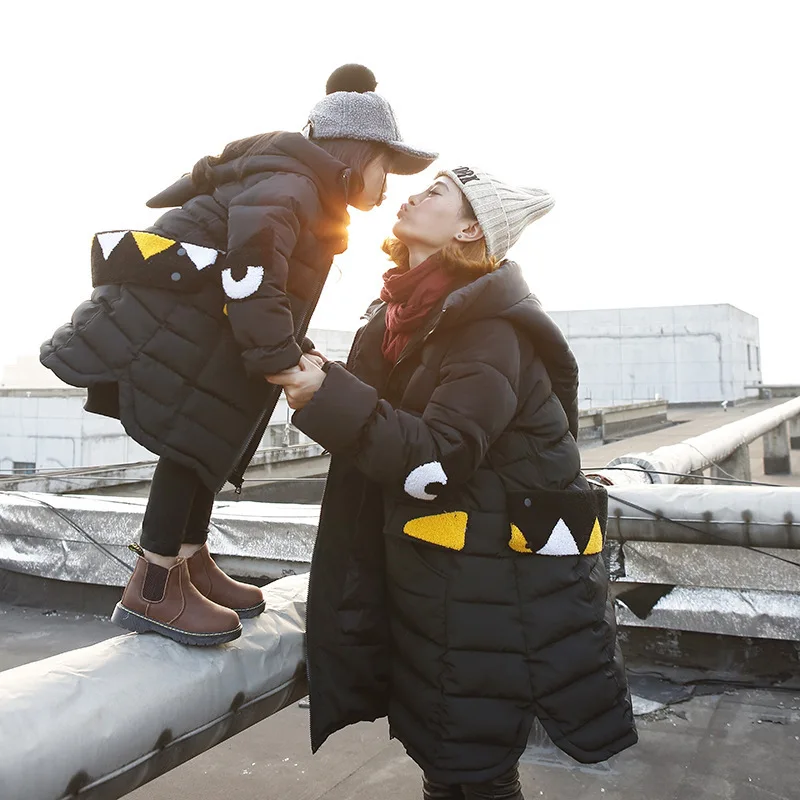 

Mother Daughter Dresses Monser Dinosaur Coats Cotton Down Jackets Parka Girl Boys Mommy and Me Clothes Family Matching Outfits