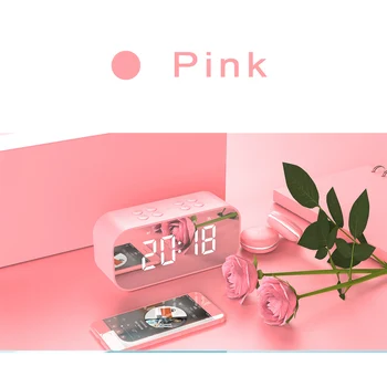 

BT501 Portable Speaker Wireless Bluetooth Speaker with Alarm Clock mirror Column Subwoofer Music Sound LED wireless luxurio