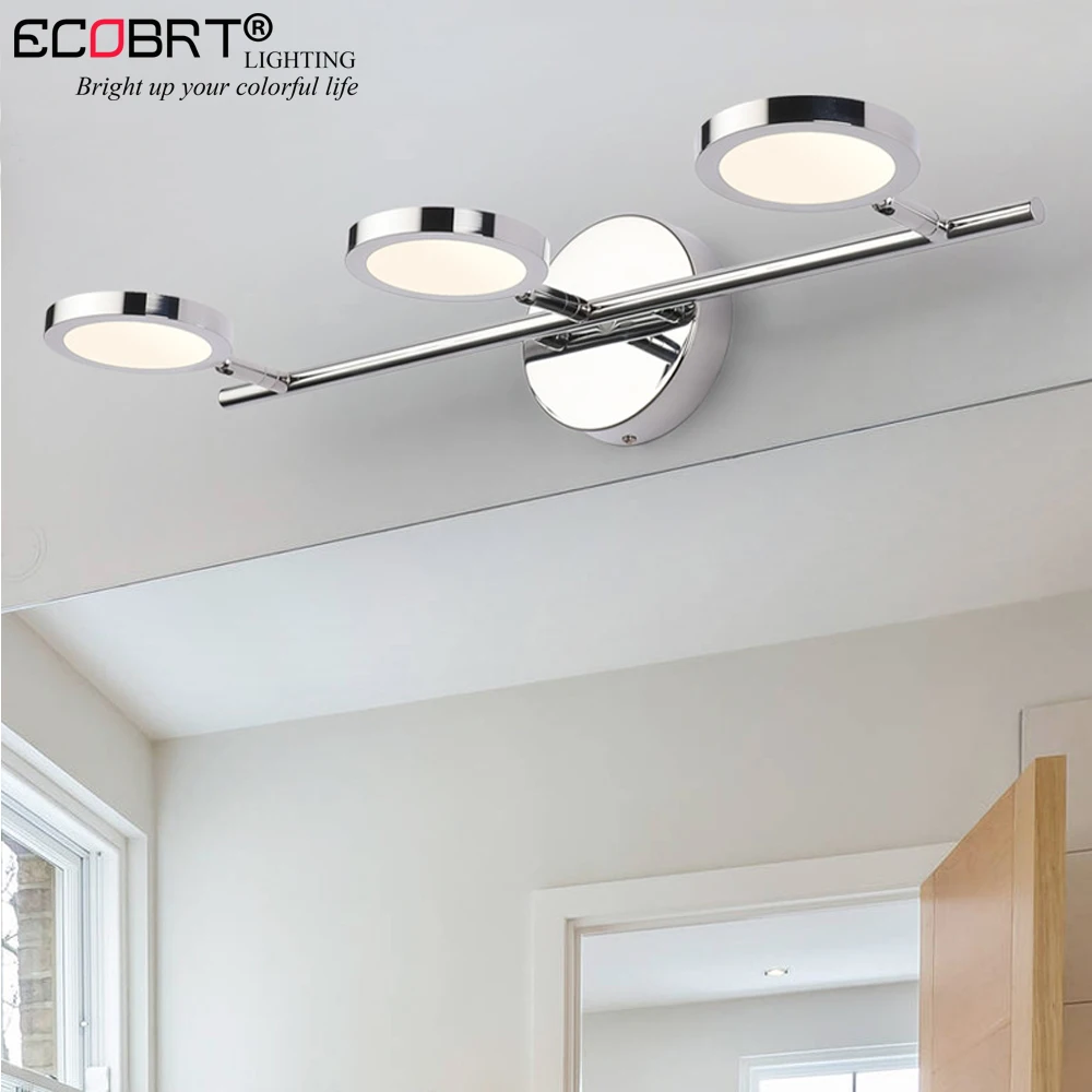 ECOBRT Modern LED Bathroom Mirror Front Lights Stainless Steel Chrome Wall Sconce Lamp 10/15/20W