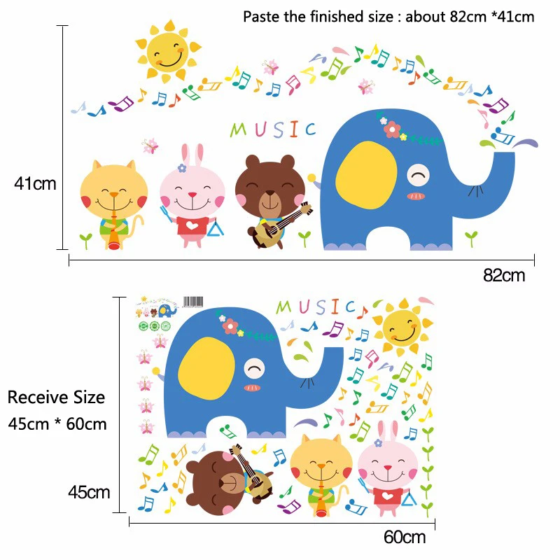 Мультфильм слон Прекрасный животных группа стены стикеры s для детской комнаты дома Переводные картинки для художественного