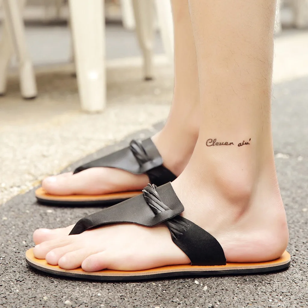 

Men Summer Rome Flip Flop Beach Slipper Comfortable T-Strap Open Toe Slipper fashion flat Round Toe slipper shoe outside