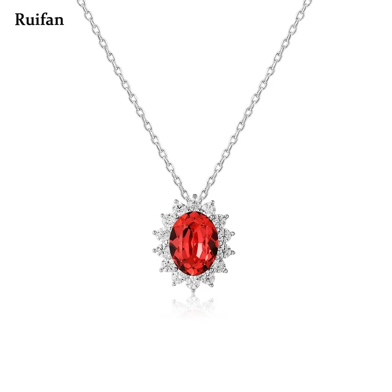 

Clearance Sale Oval Red Crystal Rhinestone Pendant Necklace 925 Sterling Silver Chain Necklace Women Jewelry Accessories YNC021