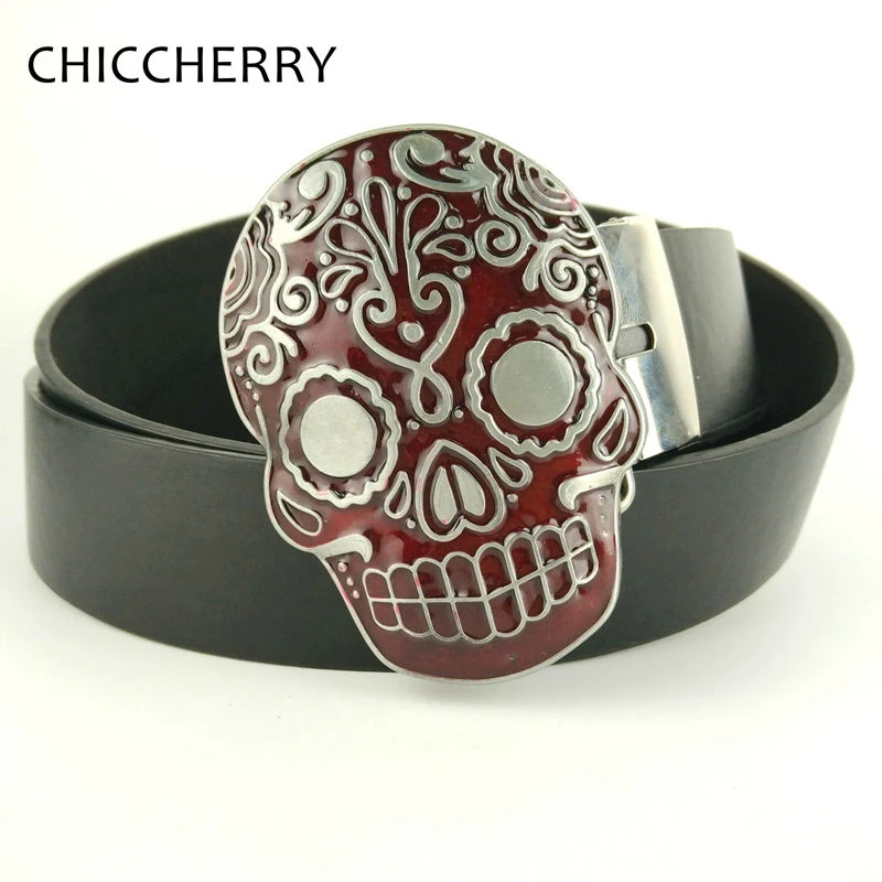 Rojo cráneo mexicano hebillas cowboy Cool hebillas para los hombres vaqueros fivela de cinto negro cuero de la pu cinturones nueva buckle dog collar|buckle endbuckle - AliExpress