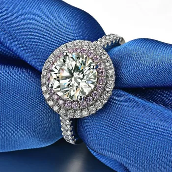 

2ct Carat AAAAA High Quality NSCD Stone Rings Double Layer S925 Pure Silver Engagement Rings for Women White Gold Color Jewelry