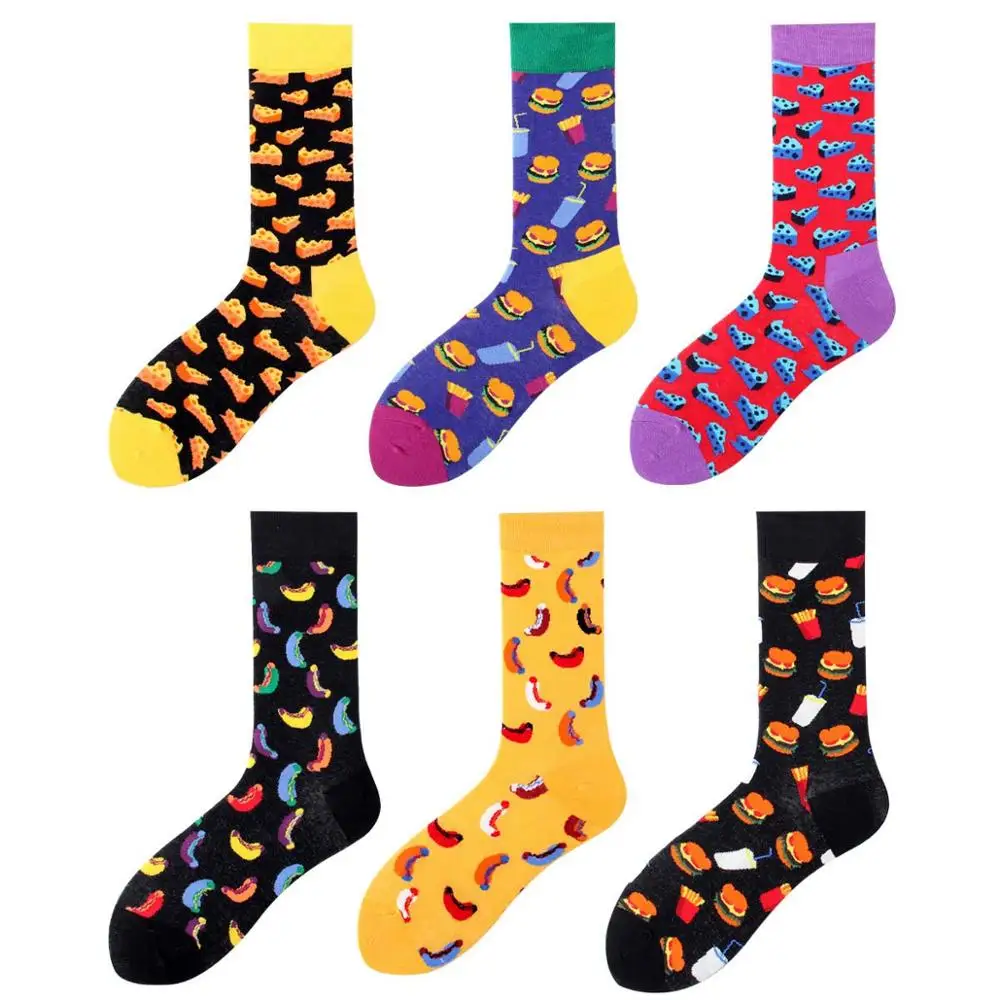 

Casual Cotton Men Colorful Cartoon Animals Plant Food Pattern Socks Harajuku Jacquard Street Hip Hop Funny Happy Socks