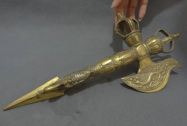 

Tibet Tibetan Bronze FengShui Fly Dragon Head Statue Buddhism Phurpa Talismans decoration bronze factory outlets