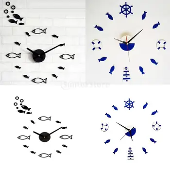 

Mediterranean Style Wall Clock Rudder Tower Small Fish DIY Mute Clock