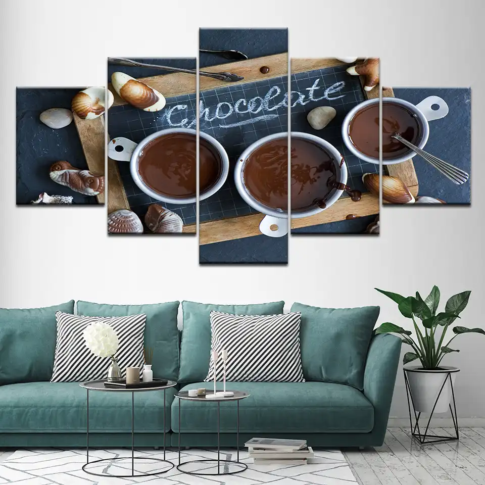 Canvas Painting 3 Cup Of Hot Chocolate 5 Pieces Wall Art Canvas Painting 3 Cup Of Hot Chocolate