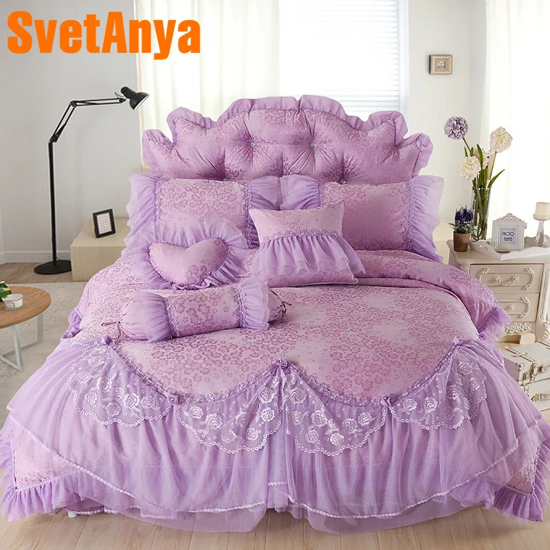 

Svetanya Lace bedding set queen king size bedskirt pillowcase Duvet Cover Sets luxury wedding Bedlinen Kit