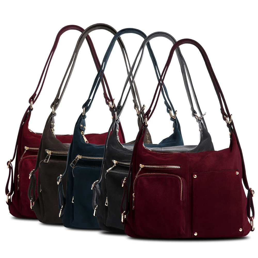 

JIULINlady Real Split Suede Leather Shoulder Bag Female Leisure Nubuck Casual Handbag Hobo Messenger Top-handle bag Sac