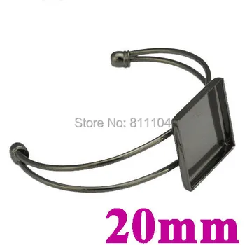 

20mm New Gunmetal Black tone Blank Bases Cabochon Square Deep Edge Bezel Tray Cuff Bracelet Bangle Settings Blank Wholesale