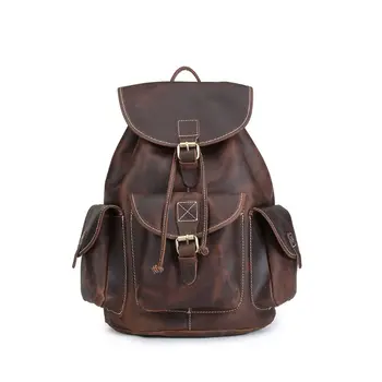 

Leather Backpack Deep Brown Vintage Genuine Leather Travel Backpacks Rucksack School Laptop Camping Hiking Bag for College