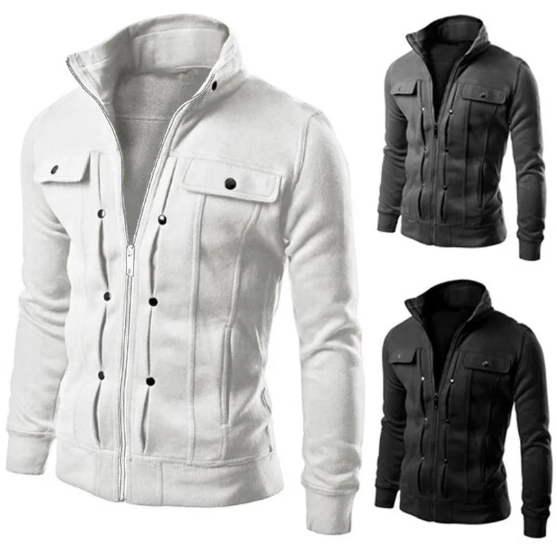 Winter Men Jacket Casual Coats Autumn Winter Long Sleve Pure color Zipper Jacket Top Coat Male Outwear Slim Designed Coat #4M25 (4)
