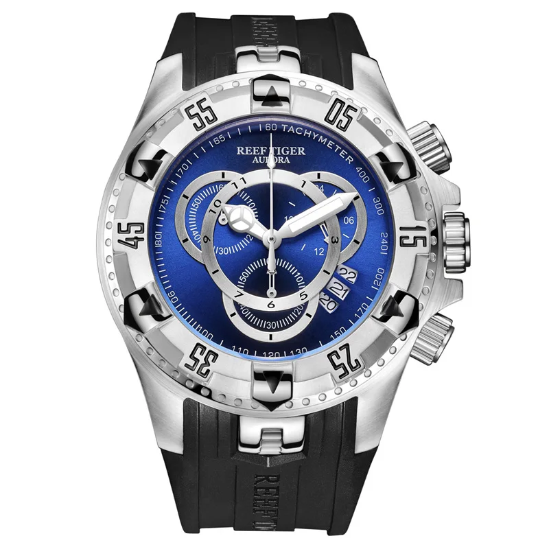 Reef Tiger/RT большие спортивные часы мужские черные часы с хронографом резиновые модные водонепроницаемые часы Relogio Masculino RGA303-2 - Цвет: RGA303-2-YLB