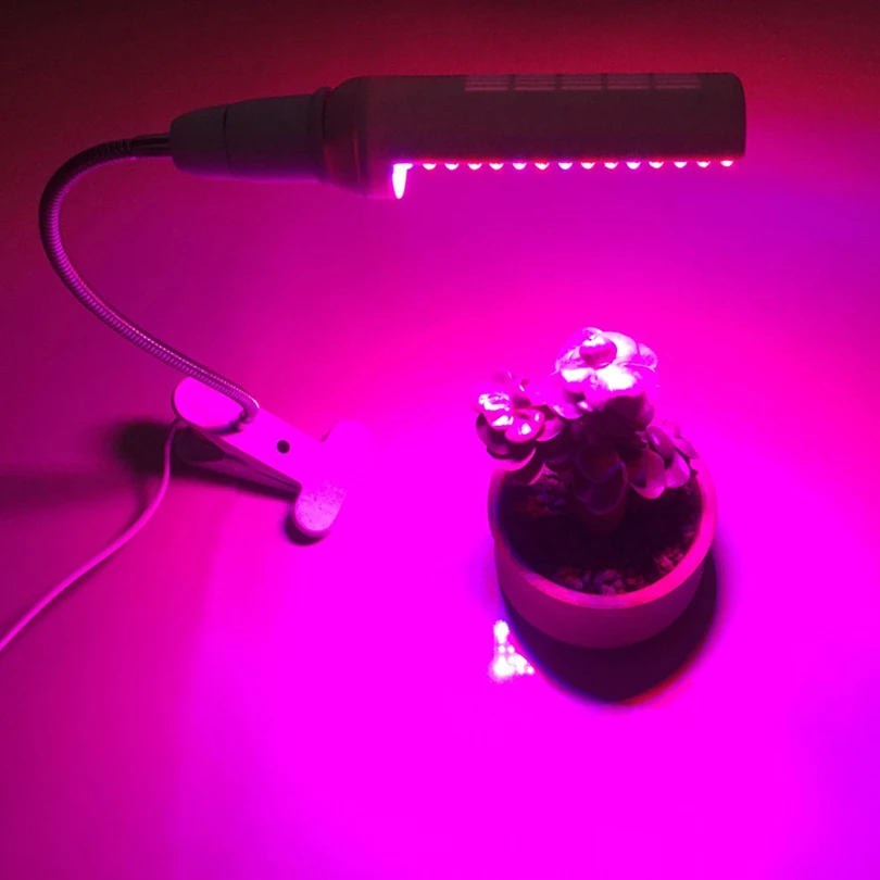 E27 Светодиодный светильник для выращивания, лампа переменного тока 220 В, штепсельная вилка европейского стандарта, полный спектр, гибкий удлинитель, держатель лампы, клипса, лампа для растений, посев цветов растений