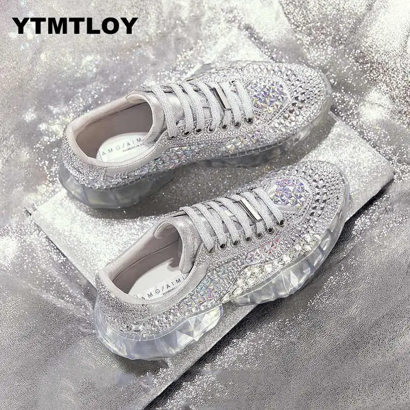 

2019 Women Glitter Platform Sneakers 2019 Fashion Women's Chunky Shoes Woman Triple Sole Metallic Sequins Bling Footwear Crystal