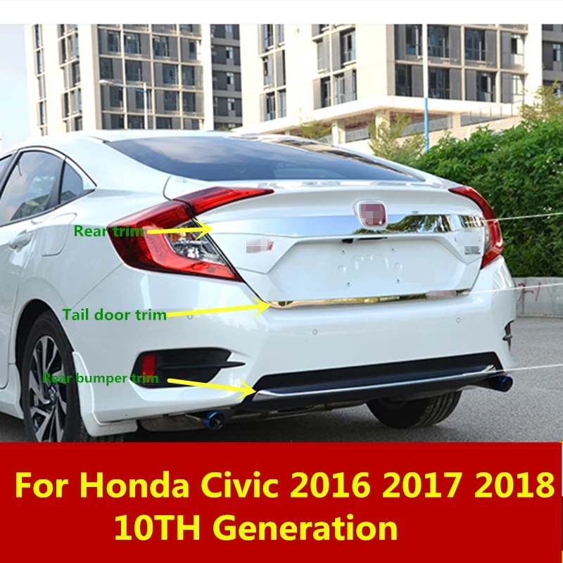 Накладка на задний бампер для Honda Civic 2016 2017 2018 10 го поколения ABS хром/нержавеющая