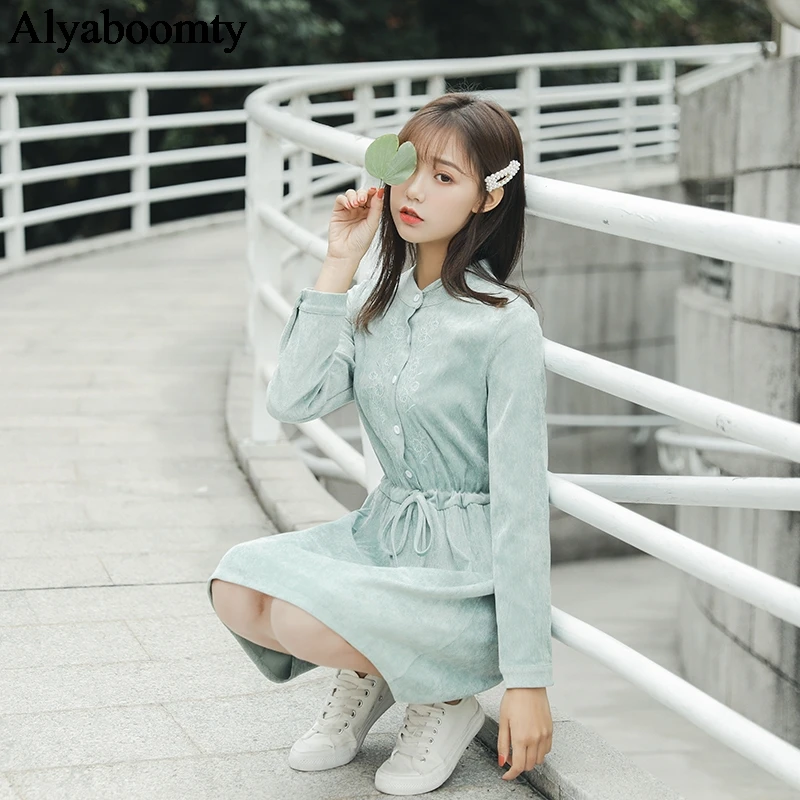 Japanese Mori Girl Spring Women Floral Dress Pink Green Flower