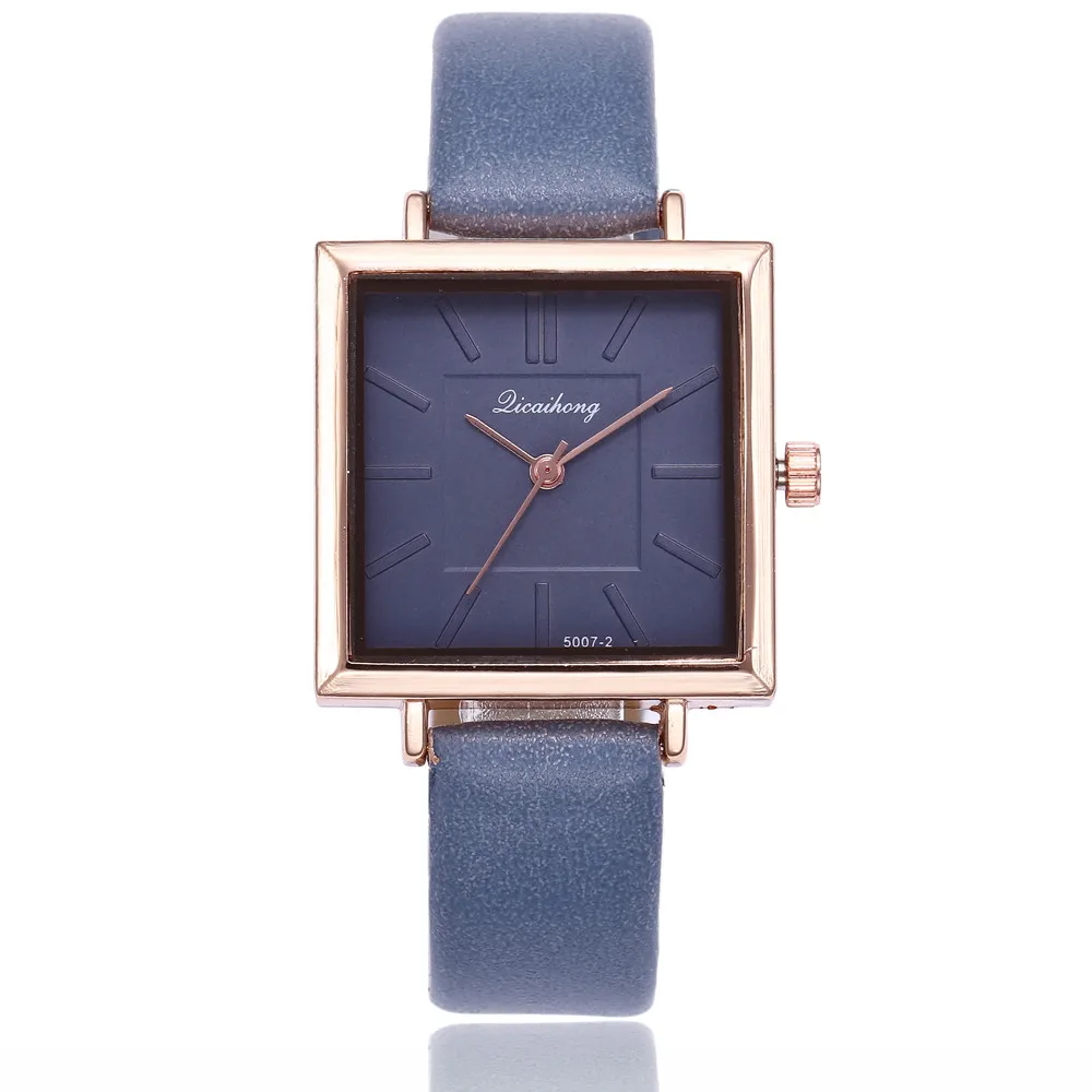 Лидирующий бренд, квадратные женские часы-браслет с кожаными кристаллами, наручные часы для женщин, женские кварцевые часы, Прямая поставка - Цвет: blue