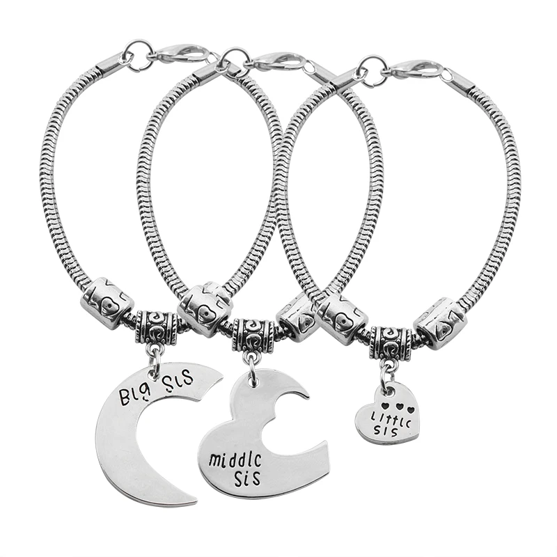 3 шт./компл. браслеты Best Friends браслет для сестры Moon Love Heart Big Sis средняя сестра Little