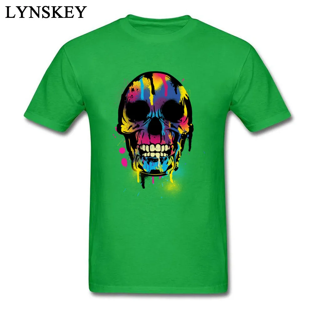 Custom O-Neck Boy T-shirts Summer Gift Tops Tees Short Sleeve Retro 100% Cotton Design Tee Shirts Top Quality Skull with Colorful Drips And Paint Splatters green