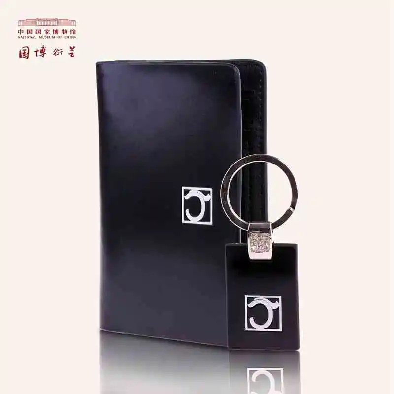 Национальный китайский мужской бумажник для карт, кожаный винтажный стиль, ретро твердый держатель для карт, упаковка с цепочкой для ключей...