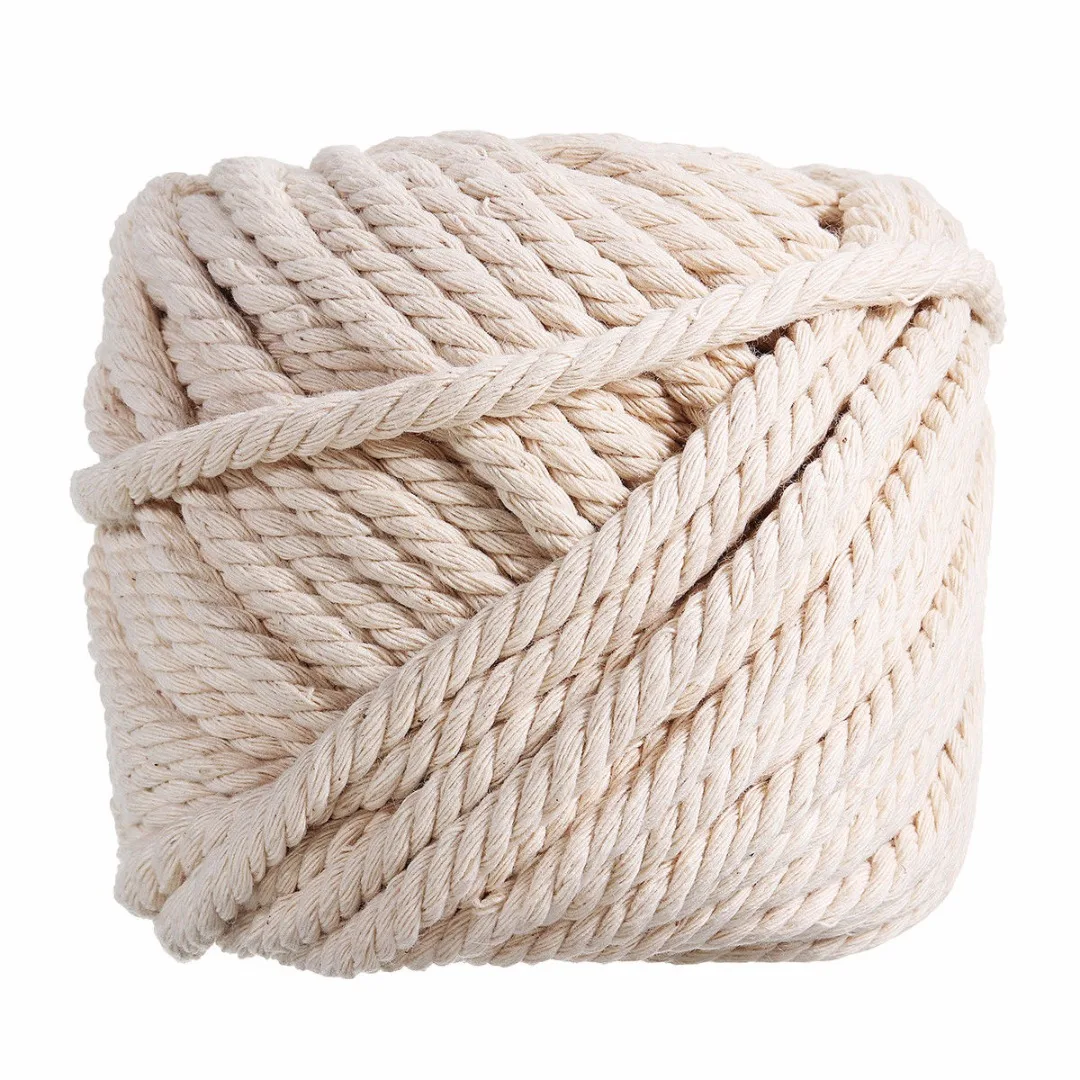 1 Roll 30M Macrame Rope Natural Beige Cotton Twisted Cord Artisan Hand Craft 6mm