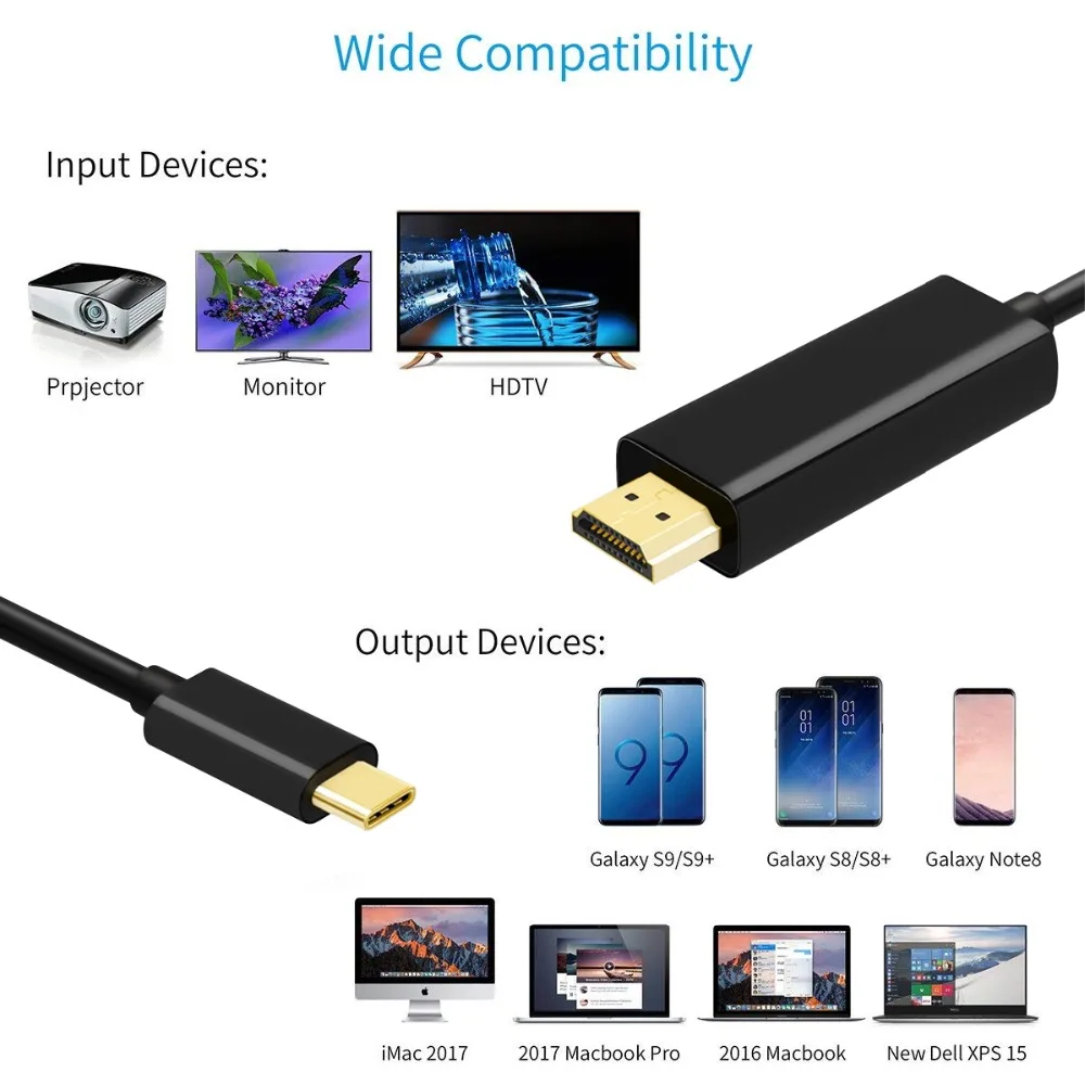 JZYuan USB C на HDMI Тип Кабеля C к HDMI портом Thunderbolt 3 для MacBook samsung Galaxy S9/S8/Note 9 huawei P20 Pro USB-C HDMI адаптер