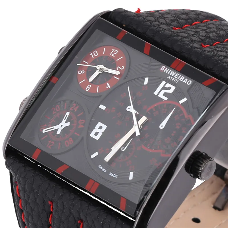 Роскошный бренд Shiweibao мужской двойной Movt кварцевые часы мужские спортивные часы с кожаным ремешком наручные часы Военная мода Montre Homm