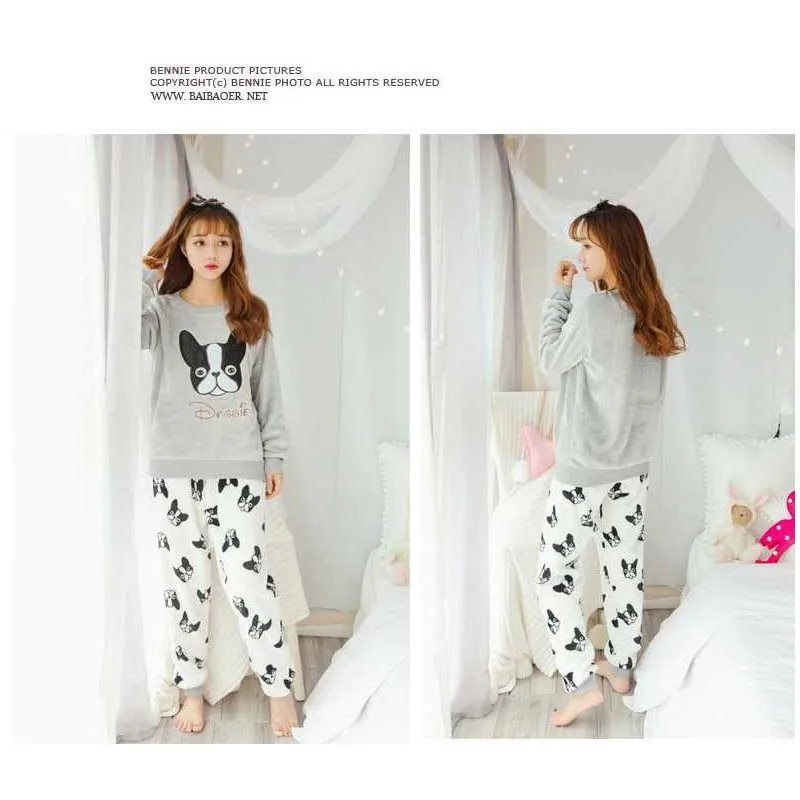flannel_kawaii_pug_corgi_Pajamas_dachshund_dag_sleep_wear_women_bottoms_lounge_pants_cute_plus_size_cartoon_trousers_home_wear_02