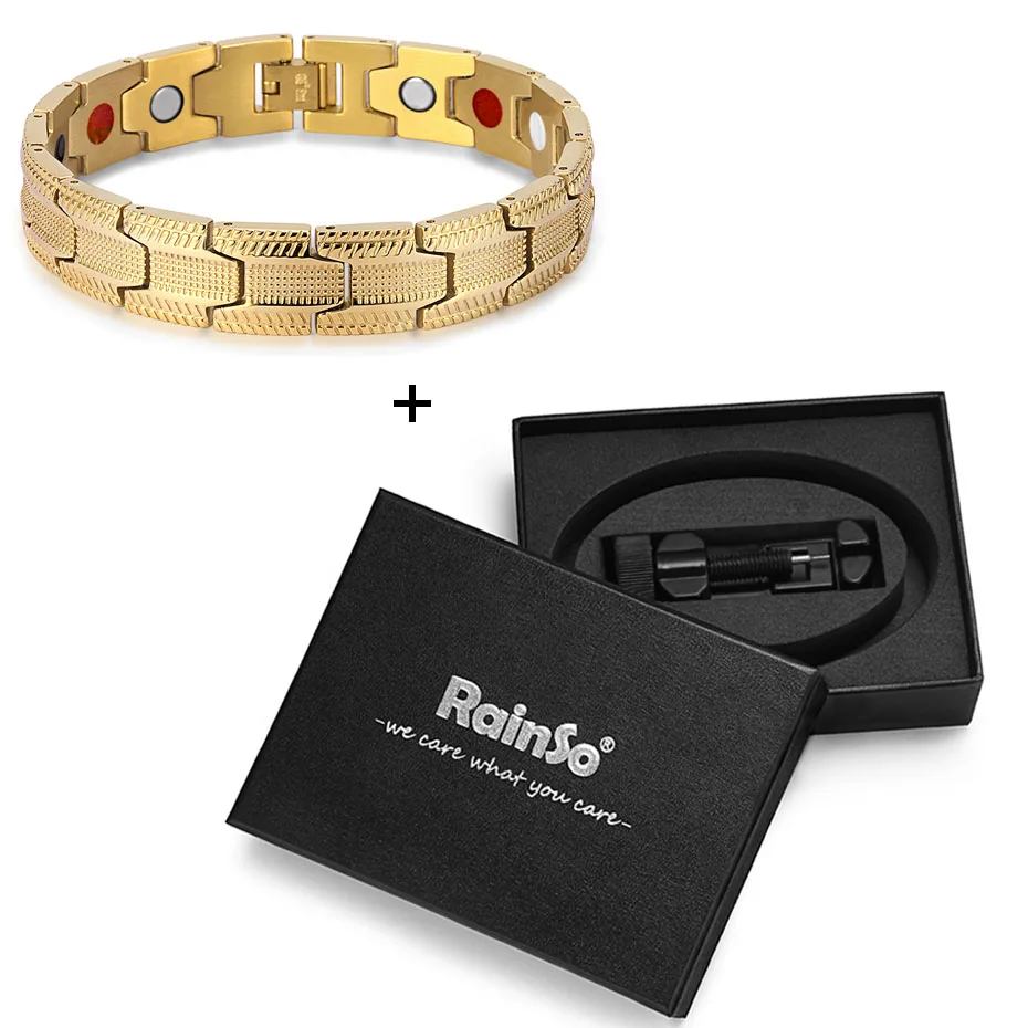 RainSo мужские браслеты из нержавеющей стали Магнитная терапия браслеты Германий ювелирные изделия браслет дропшиппинг Новые поступления - Окраска металла: gold bracelet set