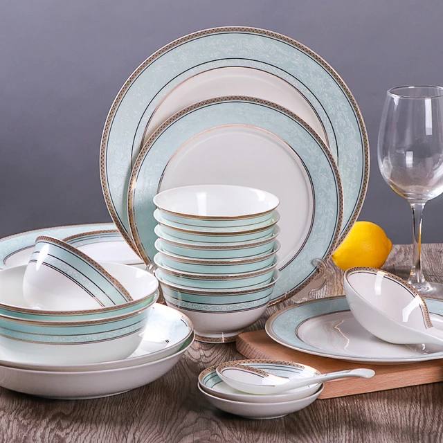 European stlye bone china tableware 56 Pcs 60 pcs Ceramic dishes set