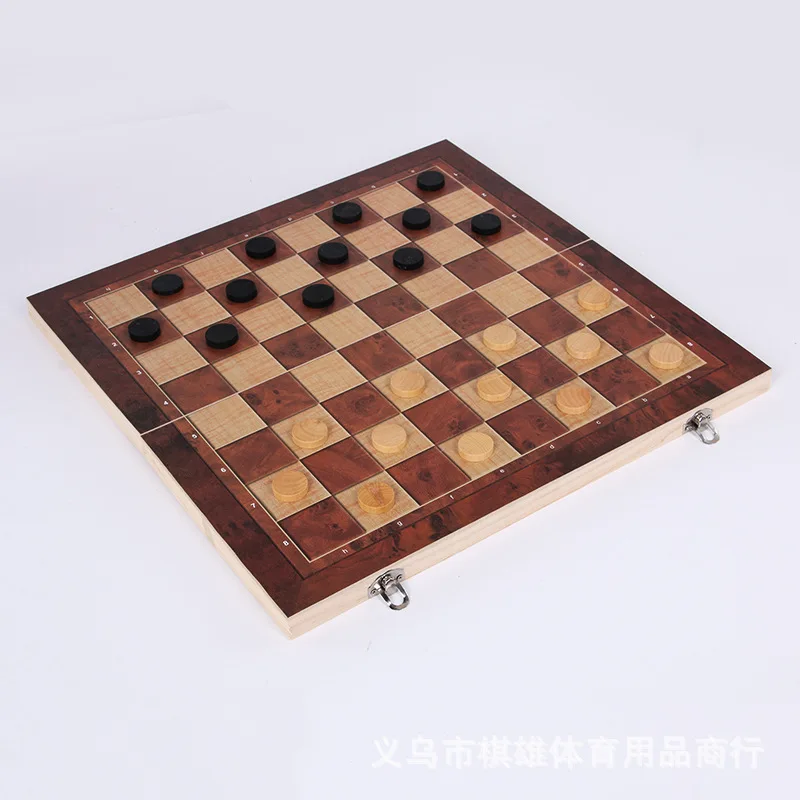 Board Game Magnetic Chess Set Wooden Chess 3-in-1 function Wooden International Chess Checkers Set Foldable Portable Kids Gift