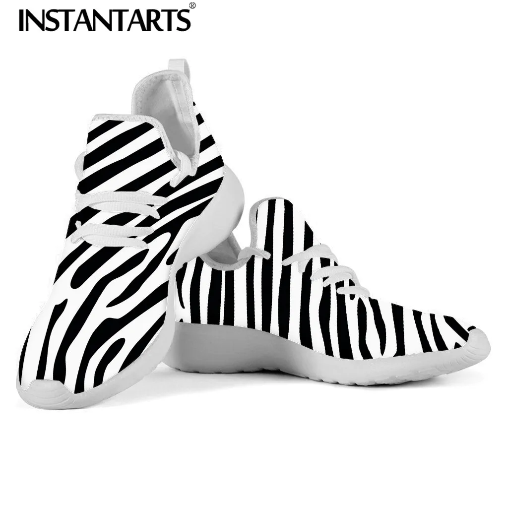 

INSTANTARTS 2019 Men Casual Shoes Cartoon Zebra Striped Pattern Flats Summer Walking Sneakers Light Fly Woven Zapatos Plus Size