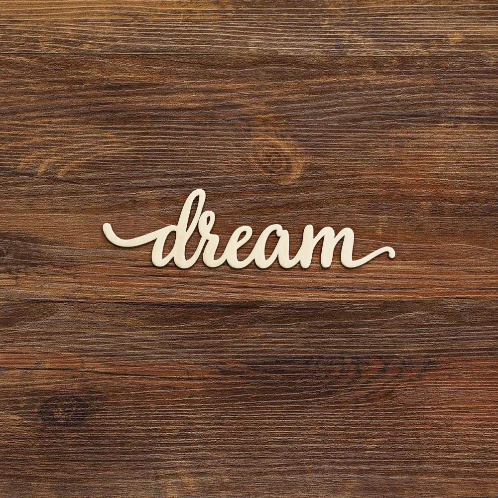 Dream Script деревянный знак Искусство лазерной резки стены украшения Спальня, детская комната вывеска, простая стена коридора знаки