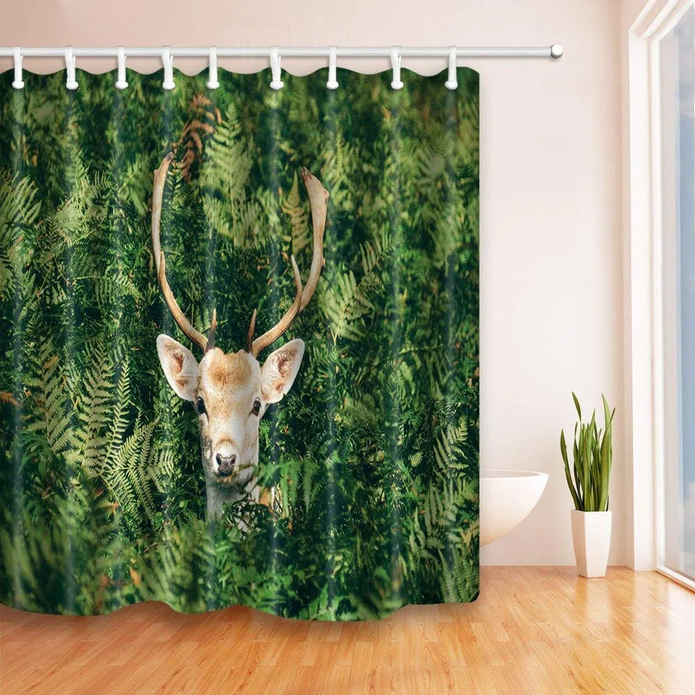 Deer head in the green grass es Mildew Polyester Fabric Shower Curtain Set Fantastic Decorations | Дом и сад