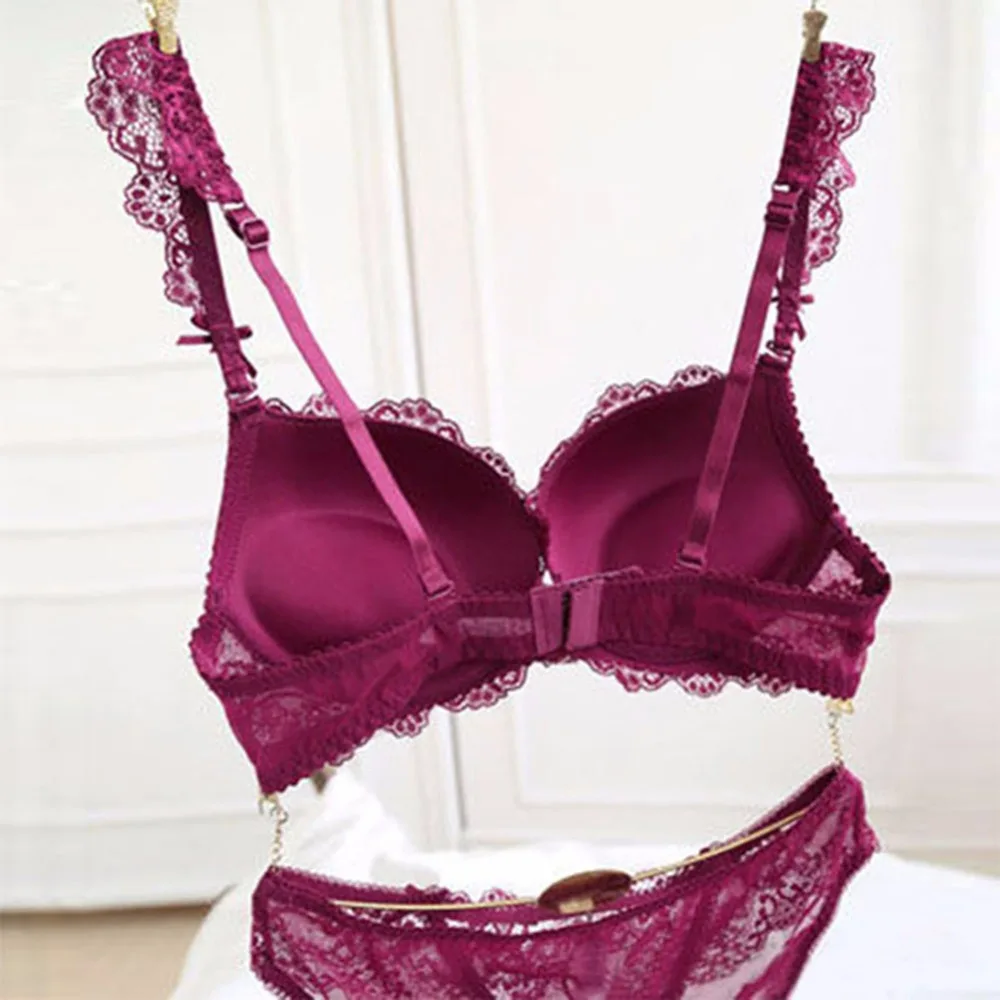 Deep V 32B-36B Sexy Push Up Lace Bra Set Womens Lingerie Underwear Underwire T7