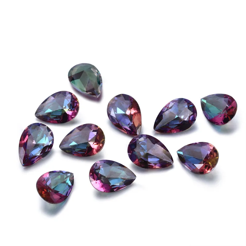 NASIA Mysterious Rainbow Created Stone Beads Spinel Zircon Drop Square Rectangle Oval Loose Gemstone for Ring Jewelry DIY 10 Pcs