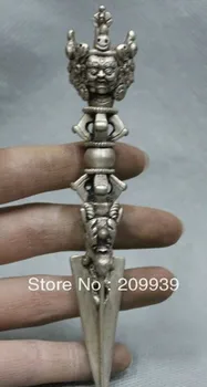 

bir 001490 Tibet Tibetan Buddhist Silver Mahakala Buddha Mask Statue Phurba Dagger