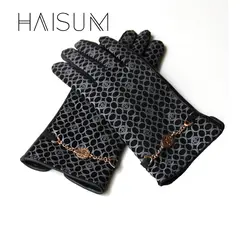 2018 Guantes haisum из натуральной кожи перчатки для Для женщин классический принт овчины палец перчатки теплые модные зимние варежки Hn86