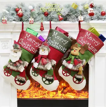 

2019 3pc/lot Merry Christmas 25x46cm santa claus elk santa boy Christmas tree stand Hanging candy bag socks Gift party decor