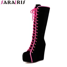 SARAIRIS/ Одежда высшего качества размеры 34–40 сапоги до колена женская обувь, на платформе, на высоком каблуке, со шнуровкой Женские ботинки, женская обувь
