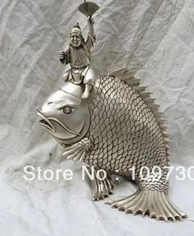 

00905 classical bronze plating silver fish with immortal cover buddhism toetm censer
