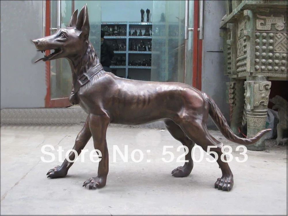 

44"Huge Western Sculpture Bronze ART German Shepherd Dog wolf dog statue