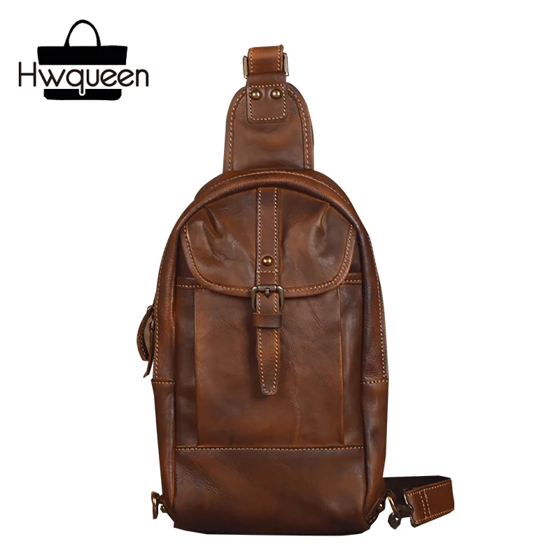 

Vintage Designer Genuine Leather Men's Small Casual Shoulder Bag Real Cow Skin Male Crossbody Bags Man Travel Bag Chest Bag Pack