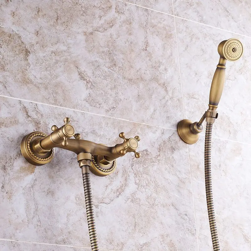 Ванная комната ручной Античная медь латунь душевая головка набор настенные смесители для ванной смеситель для душа набор классический европейский стиль - Цвет: A2