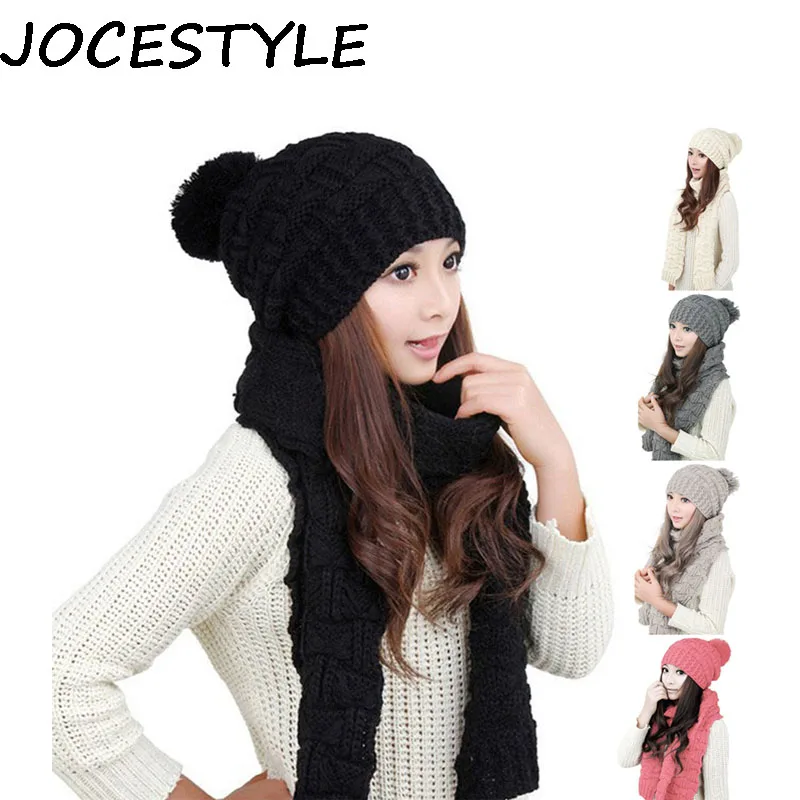 Модный теплый осенне-зимний шерстяной шарф для женское утепленное плотное вязаный шарф женский шапка; шарф + теплая шапка женская 2