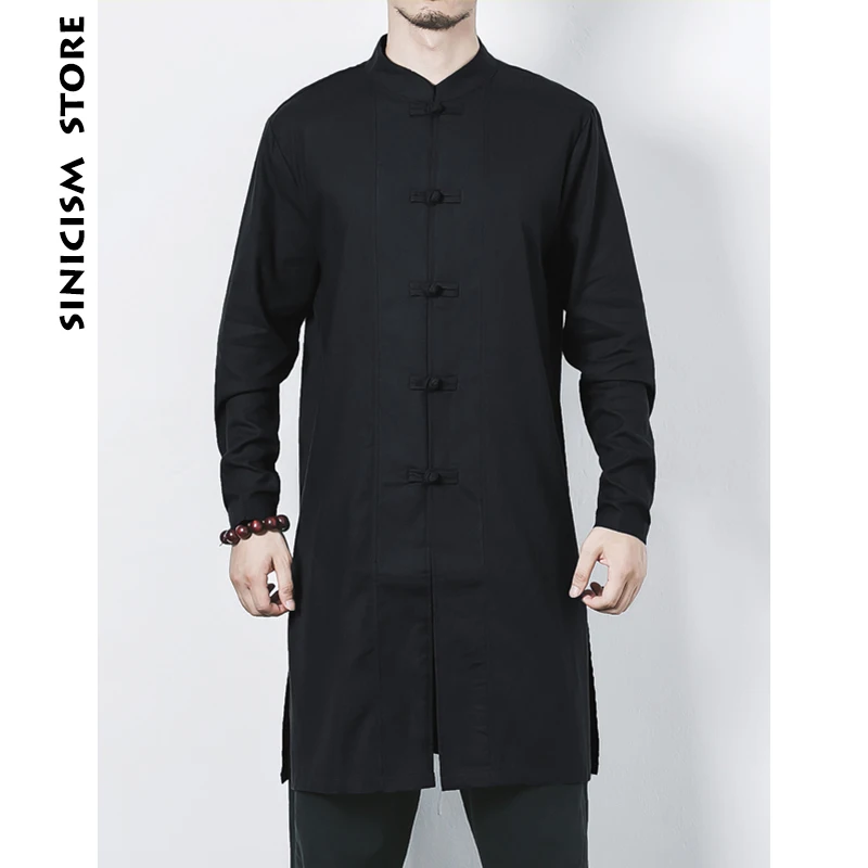 Мужская хлопковая рубашка Sinicism Store льняная с длинным рукавом и воротником
