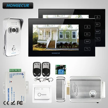 

HOMSECUR New Wired Video Intercom System 2x 7" Color Monitors + 1x 700TVL Camera + E-lock(TC021-S+TM704-B)