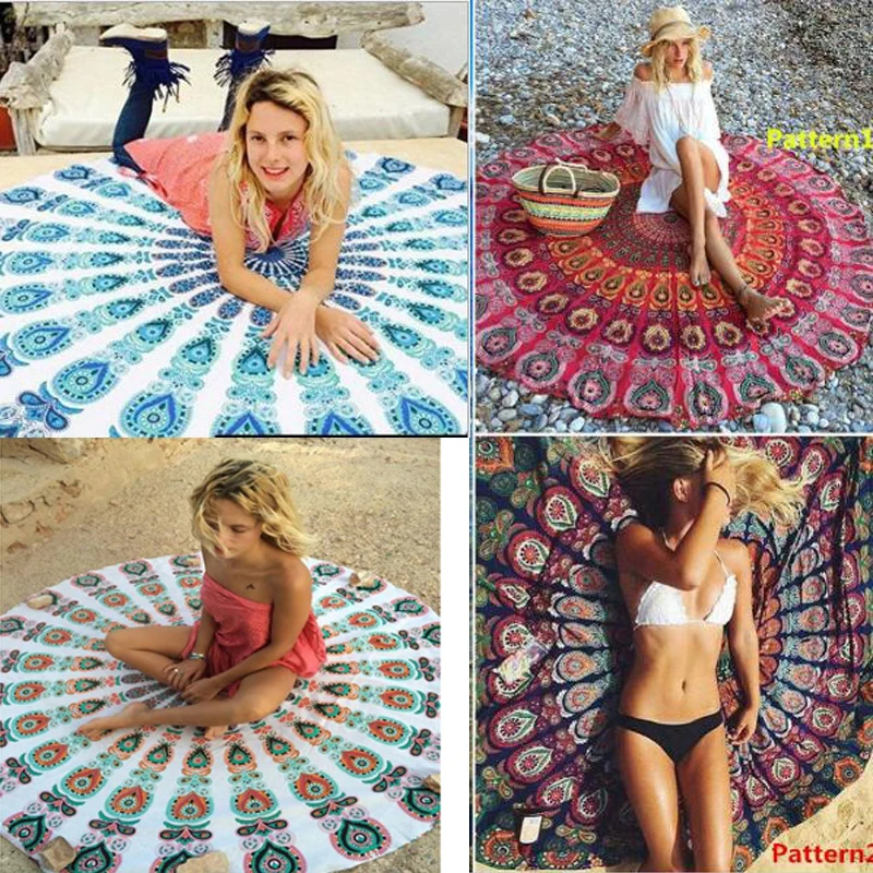 

Beach Mat Cover Peacock Printed Tapestry Comfortable Sunblock Round Bikini Cover-Up Blanket Beach Towels One Size